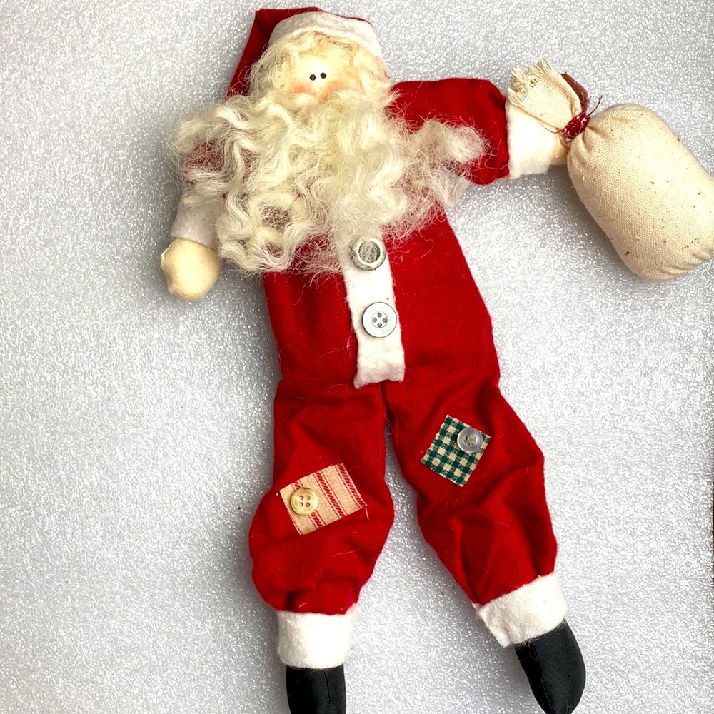 Vintage 13” ragdoll Santa with present sack of canvas